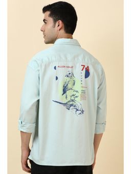 Allen Solly - Men Cotton Solid Collar Neck Relaxed Fit Blue Shirt