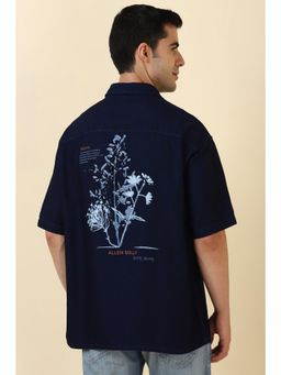 Allen Solly - Men Cotton Solid Collar Neck Relaxed Fit Navy Blue Shirt