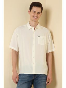 Allen Solly - Men Cotton Solid Collar Neck Relaxed Fit Off White Shirt