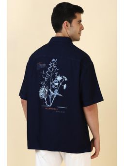 Allen Solly - Men Cotton Solid Collar Neck Relaxed Fit Navy Blue Shirt