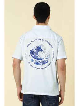 Allen Solly - Men Cotton Solid Collar Neck Relaxed Fit Blue Shirt