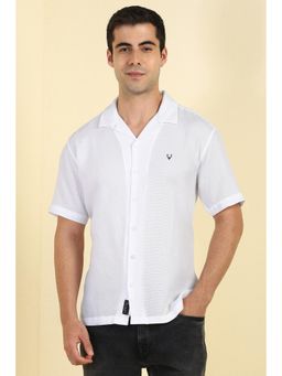 Allen Solly - Men Cotton Textured Collar Neck Relaxed Fit White Shirt