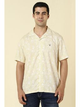 Allen Solly - Men Cotton Blend Printed Notched Lapel Relaxed Fit Beige Shirt