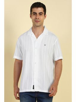 Allen Solly - Men Cotton Textured Collar Neck Relaxed Fit Beige Shirt