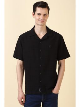 Allen Solly - Men Cotton Textured Collar Neck Relaxed Fit Black Shirt
