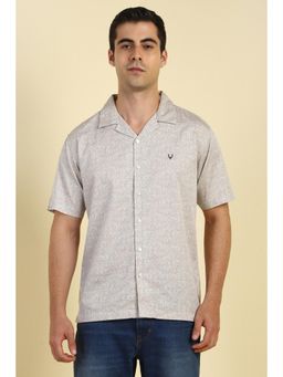 Allen Solly - Men Cotton Printed Notched Lapel Relaxed Fit Beige Shirt