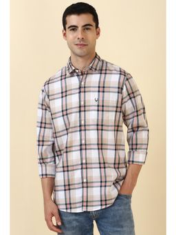 Allen Solly - Men Cotton Checks Collar Neck Tailored Fit White Shirt