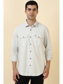 Allen Solly - Men Cotton Solid Collar Neck Tailored Fit Grey Shirt