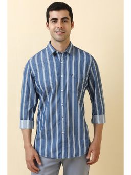 Allen Solly - Men Cotton Checks Collar Neck Tailored Fit Blue Shirt