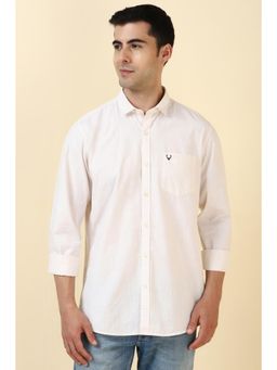 Allen Solly - Men Cotton Textured Collar Neck Tailored Fit White Shirt