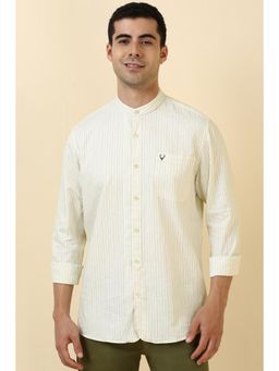 Allen Solly - Men Cotton Blend Stripes Mandarin Neck Tailored Fit White Shirt