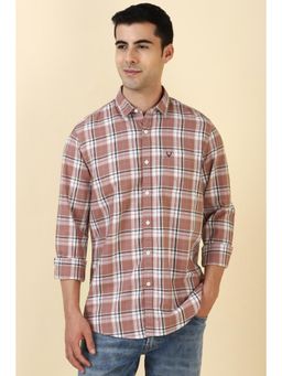 Allen Solly - Men Cotton Checks Collar Neck Tailored Fit Brown Shirt