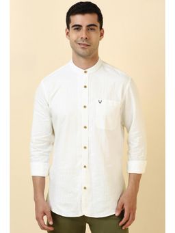 Allen Solly - Men Cotton Blend Stripes Mandarin Neck Tailored Fit White Shirt