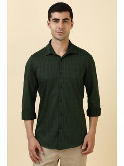 Allen Solly - Men Cotton Printed Collar Neck Slim Fit Green Shirt