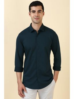 Allen Solly - Men Cotton Printed Collar Neck Slim Fit Navy Blue Shirt