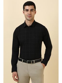 Allen Solly - Men Cotton Blend Checks Collar Neck Slim Fit Black Shirt