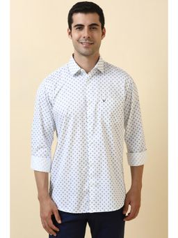 Allen Solly - Men Cotton Printed Collar Neck Slim Fit White Shirt