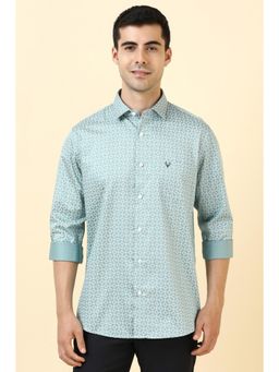 Allen Solly - Men Cotton Printed Collar Neck Slim Fit Blue Shirt