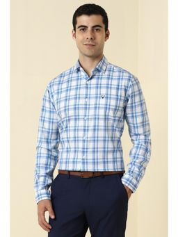 Allen Solly - Men Cotton Checks Collar Neck Slim Fit White Shirt