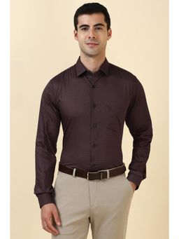 Allen Solly - Men Cotton Printed Collar Neck Slim Fit Maroon Shirt