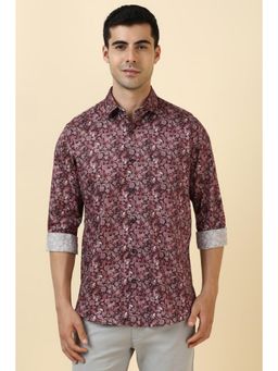 Allen Solly - Men Cotton Printed Collar Neck Slim Fit Maroon Shirt