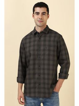 Allen Solly - Men Cotton Checks Collar Neck Slim Fit Grey Shirt