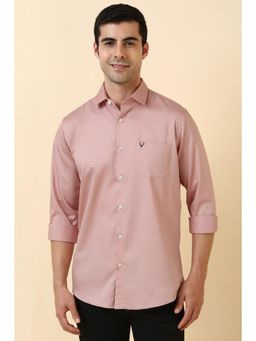 Allen Solly - Men Cotton Solid Collar Neck Slim Fit Pink Shirt