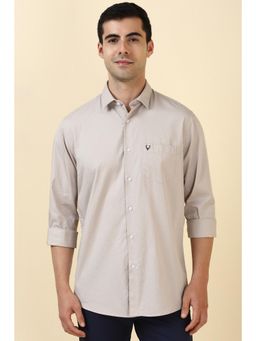 Allen Solly - Men Cotton Printed Collar Neck Slim Fit Beige Shirt