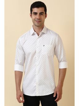 Allen Solly - Men Cotton Printed Collar Neck Slim Fit White Shirt
