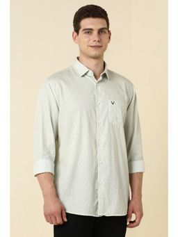Allen Solly - Men Cotton Printed Collar Neck Slim Fit Green Shirt