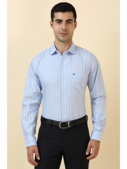 Allen Solly - Men Cotton Stripes Collar Neck Slim Fit Blue Shirt