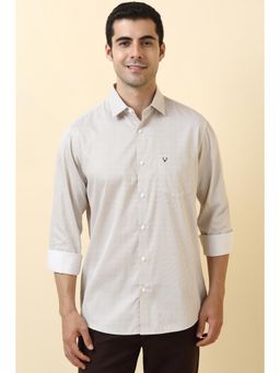 Allen Solly - Men Cotton Printed Collar Neck Slim Fit Beige Shirt