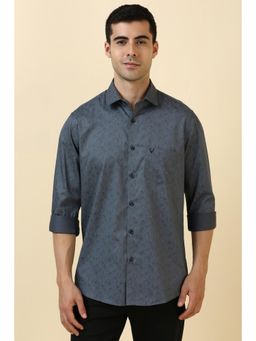Allen Solly - Men Cotton Printed Collar Neck Slim Fit Grey Shirt