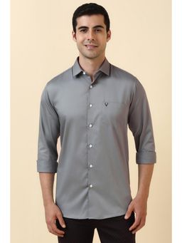 Allen Solly - Men Cotton Solid Collar Neck Slim Fit Grey Shirt