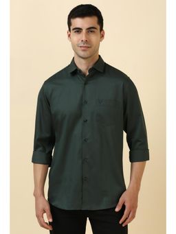 Allen Solly - Men Cotton Printed Collar Neck Slim Fit Green Shirt
