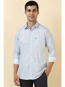 Allen Solly - Men Cotton Printed Collar Neck Slim Fit Blue Shirt