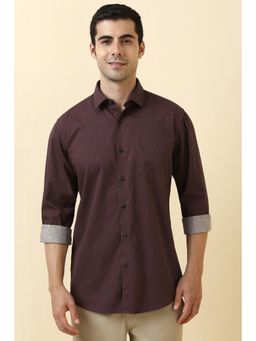 Allen Solly - Men Cotton Checks Collar Neck Slim Fit Maroon Shirt