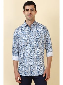 Allen Solly - Men Cotton Printed Collar Neck Slim Fit White Shirt