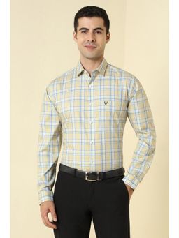 Allen Solly - Men Cotton Checks Collar Neck Slim Fit Yellow Shirt