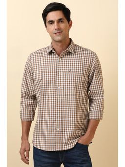 Allen Solly - Men Cotton Checks Collar Neck Slim Fit Brown Shirt