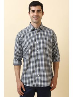 Allen Solly - Men Cotton Blend Checks Collar Neck Slim Fit Black Shirt