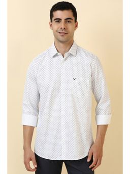 Allen Solly - Men Cotton Printed Collar Neck Slim Fit White Shirt