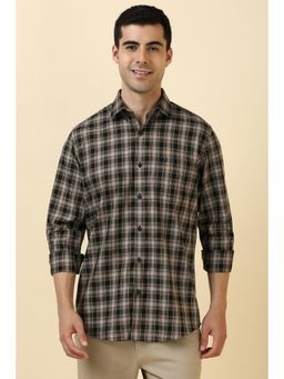 Allen Solly - Men Cotton Checks Collar Neck Slim Fit Black Shirt