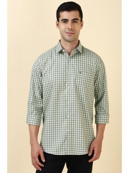 Allen Solly - Men Cotton Checks Collar Neck Slim Fit Green Shirt