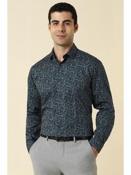 Allen Solly - Men Cotton Printed Collar Neck Slim Fit Black Shirt