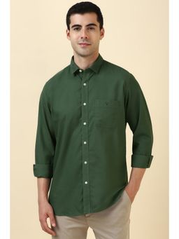 Allen Solly - Men Cotton Textured Collar Neck Slim Fit Green Shirt