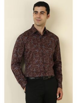 Allen Solly - Men Cotton Printed Collar Neck Slim Fit Brown Shirt