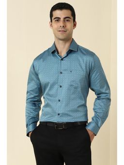 Allen Solly - Men Cotton Printed Collar Neck Slim Fit Blue Shirt