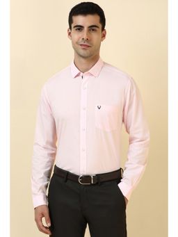 Allen Solly - Men Cotton Solid Collar Neck Slim Fit Pink Shirt