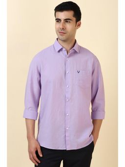 Allen Solly - Men Linen Blend Textured Collar Neck Slim Fit Purple Shirt